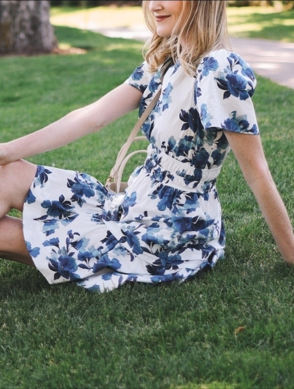 Anthropologie Somerset Mini Dress in Blue Motif EUC S